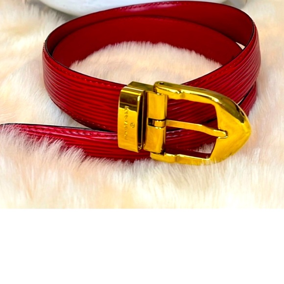 LOUIS VUITTON RED EPI LEATHER CEINTURE 85 GOLD BUCKLE BELT - Picture 1 of 7